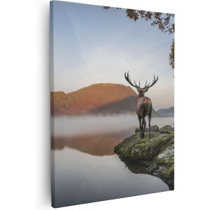 Artaza Canvas Schilderij Hert Bij Een Meer - 40x50 - Foto Op Canvas - Canvas Print