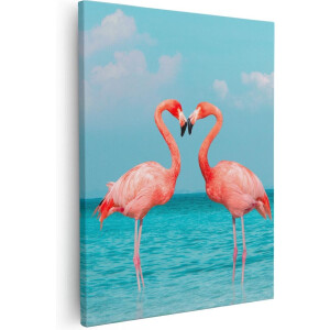 Artaza - Canvas Schilderij - Twee Flamingo's in een Hart Vorm in het Water - 40x50 - Foto Op Canvas - Canvas Print