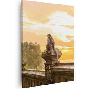 Artaza Canvas Schilderij Aap - 80x100 cm - Groot - Wanddecoratie Bali - Muurdecoratie Zonsondergang - Schilderijen Dieren