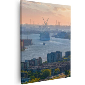 Artaza Canvas Schilderij Skyline Rotterdam - 40x50 cm - Wanddecoratie Zonsondergang - Muurdecoratie Haven - Kamer Accessoires Woonkamer