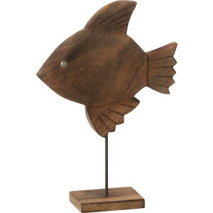 J-Line decoratie Vis - hout/metaal - bruin/zwart - small