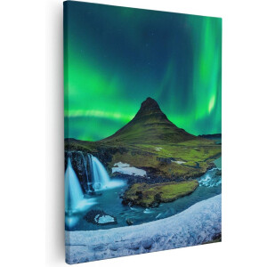 Artaza Canvas Schilderij Waterval - 40x50 cm - Wanddecoratie IJsland - Muurdecoratie Noorderlicht - Kamer Accessoires Bergen