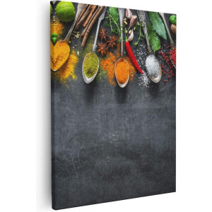 Artaza - Canvas Schilderij - Kruiden En Specerijen Op Een Zwarte Plaat - 40x50 - Foto Op Canvas - Canvas Print