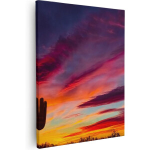Artaza - Canvas Schilderij - Cactus bij Oranje Zonsondergang - 80x100 - Groot - Foto Op Canvas - Canvas Print