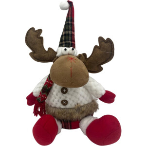 Decoratie eland knuffel zittend rood wit 45 cm | 809302 | Home Sweet Home | Stoer & Sober Woonstijl