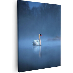 Artaza Canvas Schilderij Zwaan In Mist - 40x50 cm - Muurdecoratie Vogels - Wanddecoratie Woonkamer - Kamer Accessoires Water