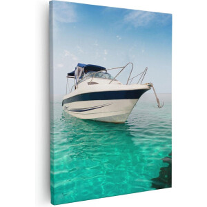 Artaza - Canvas Schilderij - Motorboot aan het Strand met Blauw Water - 80x100 - Groot - Foto Op Canvas - Canvas Print