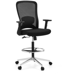 Werkstoel / barkruk TOP WORK 44 Zitting stof / rugleuning gaas zwart hjh OFFICE