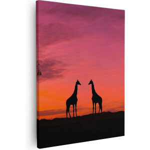 Artaza - Canvas Schilderij - Twee Giraffe Silhouetten Bij Zonsondergang - 40x50 - Foto Op Canvas - Canvas Print