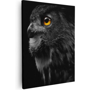 Artaza - Canvas Schilderij - Zwarte Uil Met Gouden Ogen  - 80x100 - Groot - Foto Op Canvas - Canvas Print