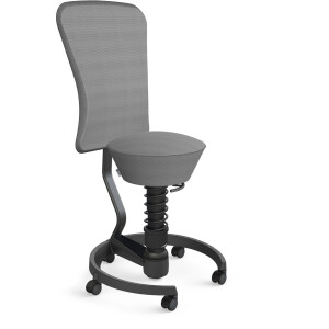 Aeris Swopper with backrest footring with castors (hard floor), black spring strut type: standard, black, spring black seat cover: mesh fabric Runner (Gabriel), grey backrest pole: black, backrest cover: mesh fabric Runner (Gabriel), grey