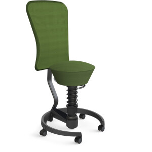 Aeris Swopper with backrest footring with castors (hard floor), black spring strut type: standard, black, spring black seat cover: mesh fabric Runner (Gabriel), green backrest pole: black, backrest cover: mesh fabric Runner (Gabriel), green