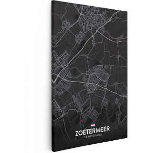 Artaza Canvas Schilderij Stadskaart Zoetermeer in het Zwart - 80x120 - Groot - Muurdecoratie - Canvas Print