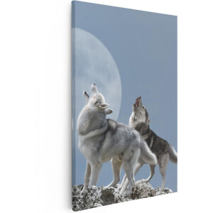 Artaza Canvas Schilderij Wolf - 80x120 cm - Groot - Wanddecoratie Dieren - Muurdecoratie Maan - Schilderijen Op Canvas Wilde Dieren