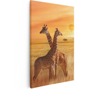 Artaza Canvas Schilderij Twee Giraffen Met Twee Oranje Luchtballonnen - 20x30 - Klein - Foto Op Canvas - Canvas Print