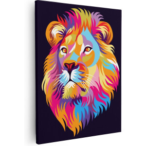 Artaza Canvas Schilderij Gekleurde Leeuw - Leeuwenkop - Abstract - 80x100 - Groot - Foto Op Canvas - Canvas Print