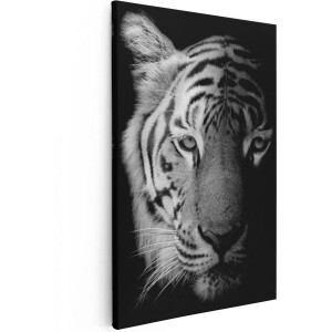 Artaza Canvas Schilderij Tijgerkop - Tijger - Zwart Wit - 40x60 - Foto Op Canvas - Canvas Print