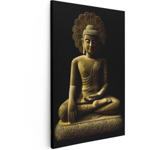 Artaza Canvas Schilderij Gouden Boeddha Beeld In Meditatie  - 20x30 - Klein - Foto Op Canvas - Canvas Print