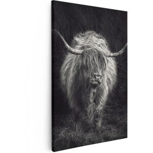 Artaza Canvas Schilderij Schotse Hooglander Koe - Zwart Wit - 80x120 - Groot - Foto Op Canvas - Canvas Print