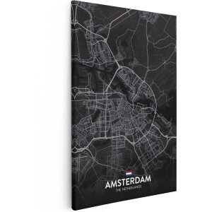 Artaza Canvas Schilderij Amsterdam - 20x30 cm - Klein - Wanddecoratie Plattegrond - Muurdecoratie Woonkamer - Kamer Accessoires
