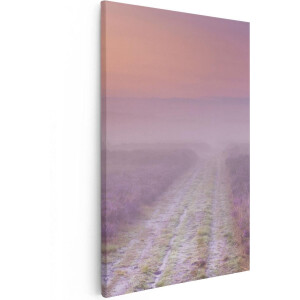 Artaza Canvas Schilderij Pad in de Weide tijdens de Mist - 60x90 - Foto Op Canvas - Canvas Print