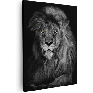 Artaza Canvas Schilderij Leeuw Met Oranje Ogen - Zwart Wit - 80x100 - Groot - Foto Op Canvas - Canvas Print