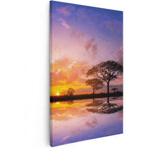 Artaza Canvas Schilderij Silhouet Van Bomen Tijdens Zonsondergang - 40x60 - Poster Foto op Canvas - Canvas Print