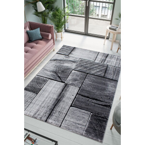 Flycarpets Jaden Modern Vloerkleed Muur - Grijs / Zwart - 200x290 cm - Laagpolig Tapijt Woonkamer