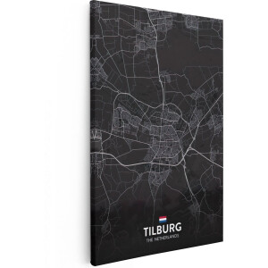 Artaza Canvas Schilderij Stadskaart Tilburg in het Zwart - 80x120 - Groot - Muurdecoratie - Canvas Print