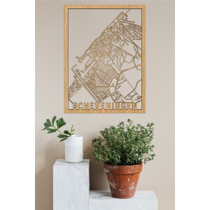 Houten Stadskaart Scheveningen Eikenhout 30x40cm Wanddecoratie Voor Aan De Muur City Shapes