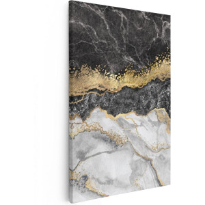 Artaza Canvas Schilderij Abstract - 40x60 cm - Wanddecoratie Marmer - Muurdecoratie Zwart Wit - Schilderijen Op Canvas Goud