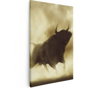 Artaza Canvas Schilderij Zwarte Stier In Het Stoffige Rook - 40x60 - Poster Foto op Canvas - Canvas Print