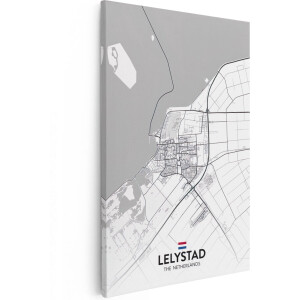 Artaza Canvas Schilderij Stadskaart Lelystad in het Wit - 40x60 cm - Wanddecoratie Slaapkamer - Poster Schilderijen - Muurdecoratie