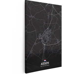 Artaza Canvas Schilderij Stadskaart Assen in het Zwart - 80x120 - Groot - Muurdecoratie - Canvas Print