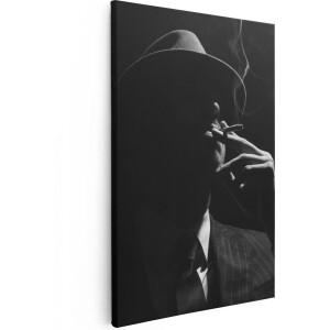 Artaza Canvas Schilderij Maffia - 80x120 cm - Groot - Wanddecoratie Gangster - Muurdecoratie Man - Schilderij Portret Zwart Wit