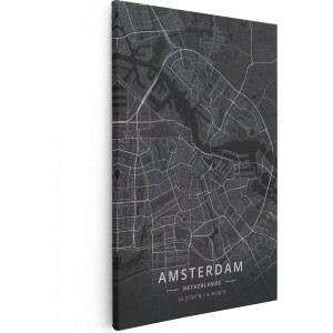 Artaza Canvas Schilderij Stadskaart Amsterdam in het Zwart - 60x90 cm - Wanddecoratie Woonkamer - Schilderijen - Muurdecoratie