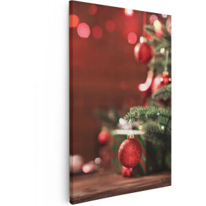 Artaza Canvas Schilderij Kerstboom Met Rode Lichtjes En Kerstballen - 20x30 - Klein - Foto Op Canvas - Canvas Print