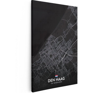 Artaza Canvas Schilderij Stadskaart Den Haag in het Zwart - 40x60 cm - Wanddecoratie Slaapkamer - Poster Schilderijen - Muurdecoratie