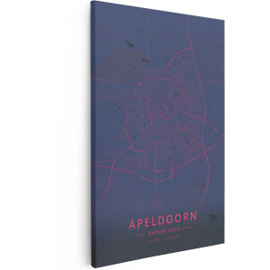 Artaza Canvas Schilderij Stadskaart Apeldoorn in het Blauw met Rood - 60x90 cm - Wanddecoratie Woonkamer - Schilderijen - Muurdecoratie