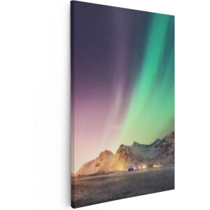 Artaza Canvas Schilderij Noorderlicht in de Bergen met Sneeuw - 60x90 - Foto Op Canvas - Canvas Print
