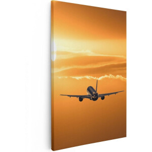 Artaza Canvas Schilderij Vliegtuig Bij Zonsondergang - 40x60 - Foto Op Canvas - Canvas Print