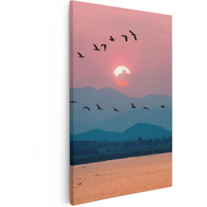 Artaza Canvas Schilderij Silhouet Van Zwerm Vogels Bij Zonsondergang - 40x60 - Poster Foto op Canvas - Canvas Print