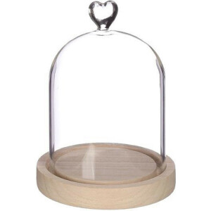 Ideas4Seasons Decoratie stolp met hartje - klein - houten plateau - D12 x H15 cm - presentatie stolpen
