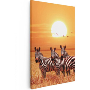 Artaza Canvas Schilderij Zebra - 40x60 cm - Wanddecoratie Afrika - Muurdecoratie Zonsondergang - Schilderijen Op Canvas Dieren