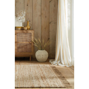 Flycarpets Levi Jute Modern Laagpolig Vloerkleed - Effen Naturel / Beige - Handgeweven - 120x170 cm