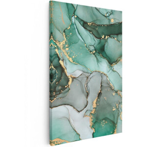 Artaza Canvas Schilderij Abstract - 80x120 cm - Groot - Wanddecoratie Marmer Goud - Muurdecoratie Groen - Schilderijen Op Canvas