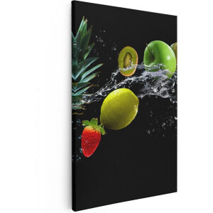 Artaza Canvas Schilderij Fruit Met Water Op Zwart Achtergrond - 80x120 - Groot - Foto Op Canvas - Canvas Print