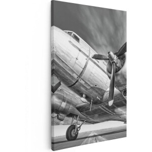 Artaza Canvas Schilderij Vliegtuig - 80x120 cm - Groot - Wanddecoratie Zwart Wit - Muurdecoratie Woonkamer - Kamer Accessoires