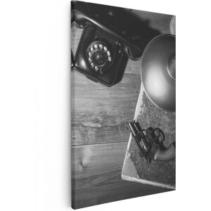 Artaza Canvas Schilderij Oude Bureau Tafel Met Een Pistool En Een Hoedje - 60x90 - Foto Op Canvas - Canvas Print