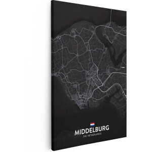 Artaza Canvas Schilderij Stadskaart Middelburg in het Zwart - 40x60 cm - Wanddecoratie Slaapkamer - Poster Schilderijen - Muurdecoratie
